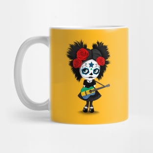 Sugar Skull Girl Playing Gabon Flag Guitar Mug